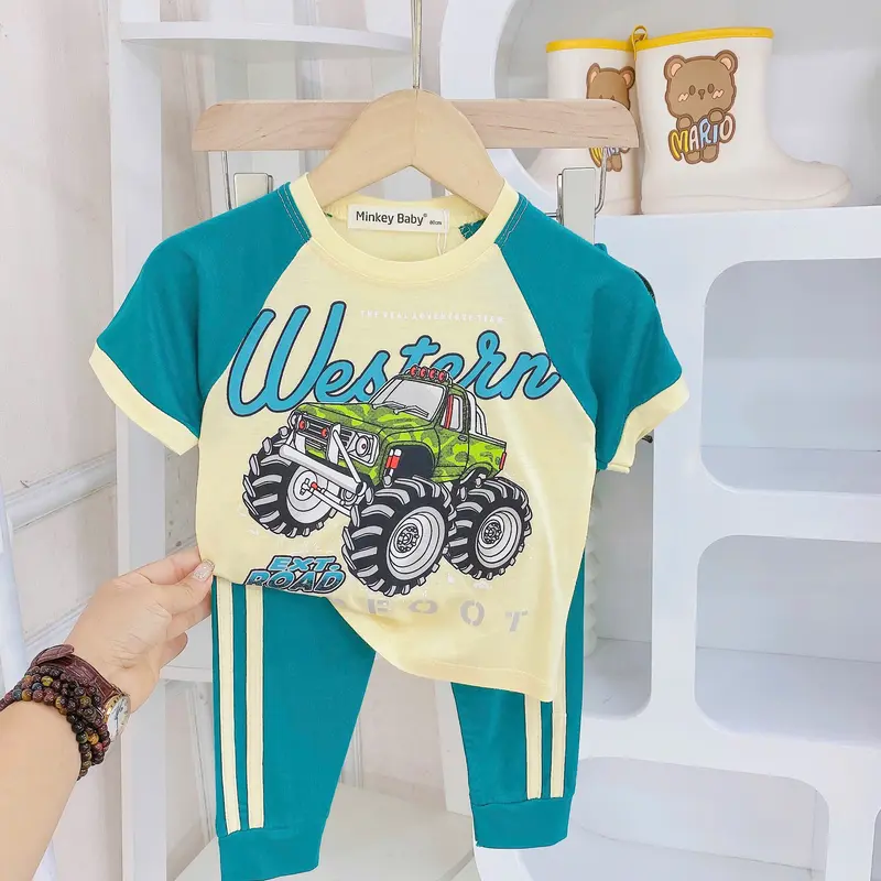 Đồ bộ tay ngắn quần dài thun lạnh cho bé trai bé gái (7-25kg), vải mềm mát thoáng khí, in hình dễ thương cho bé. 4