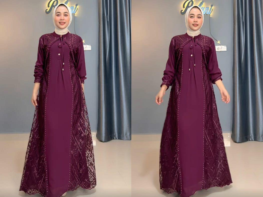 JASMINE DRESS GAMIS BURKAT SULTAN MAHOGANY BURGANDY GAMIS PESTA MEWAH ELEGAN