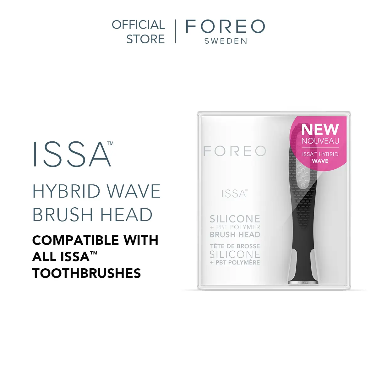 ISSA Hybrid Wave Brush Head, Medical-Grade Silicone + PBT Polymer