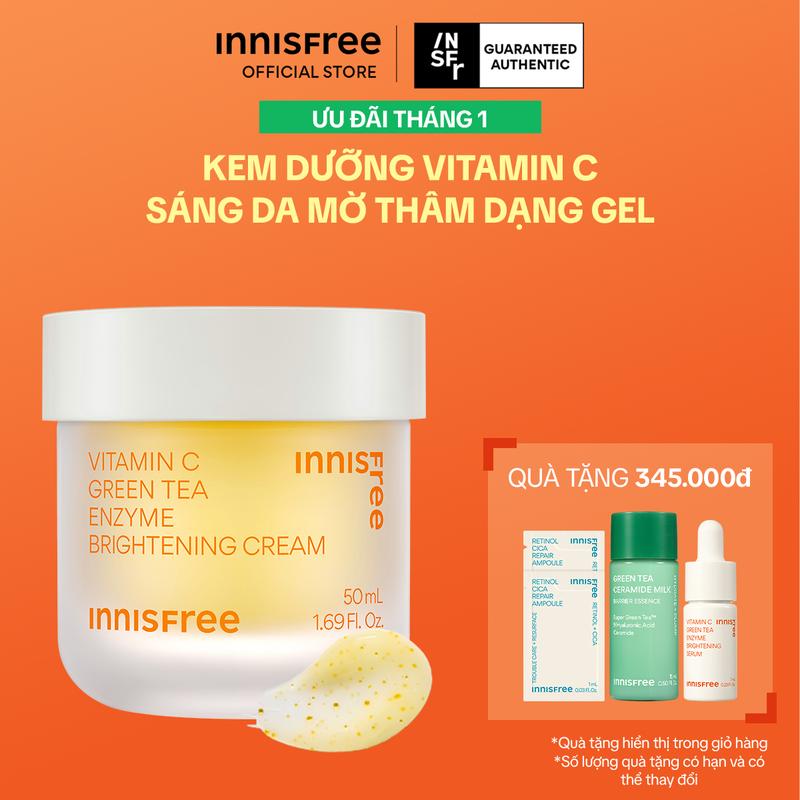  Kem dưỡng Vitamin C sáng da mờ thâm dạng gel INNISFREE Green Tea Enzyme Brightening Cream 50mL 