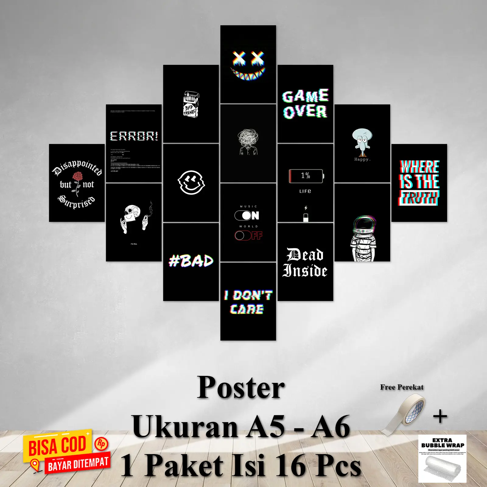 Poster Dinding Kamar Tema ERROR Ukuran A5 A6 1 Paket isi 16 Pcs Hiasan Dinding Kamar Dekorasi Kamar Cetak Foto Walldecor Bisa Bayar ditempat COD Kertas