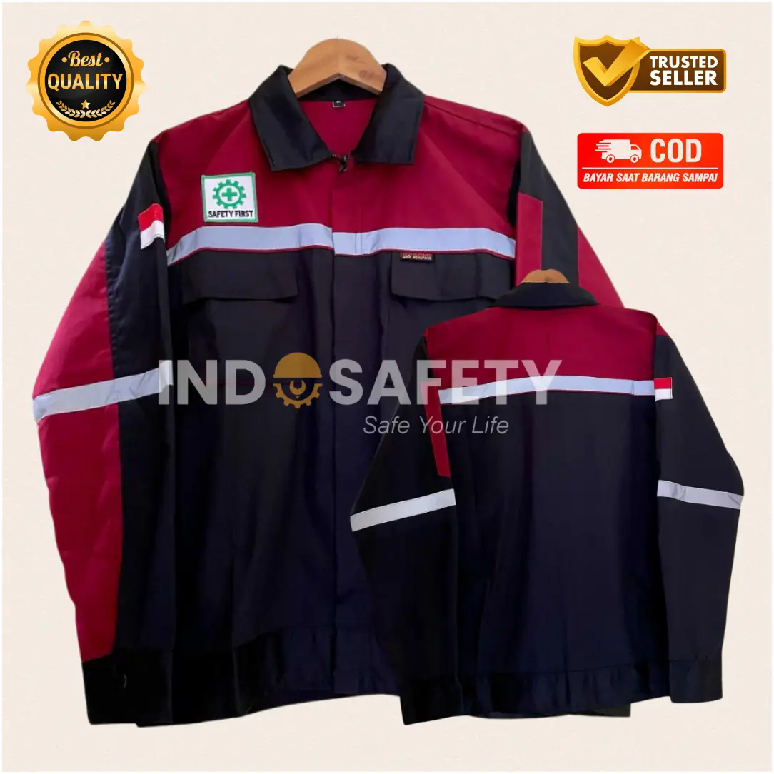 COD I ATASAN  Baju WEARPACK  Kerja SAFETY MODEL STANDAR KOMBINASI LENGAN PANJANG HTAM MAROON