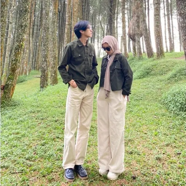 Outfit Couple - Kemeja Kanvas Couple Sudah isi 2 Pcs - Baju Couple Pria Wanita Korean Style 5