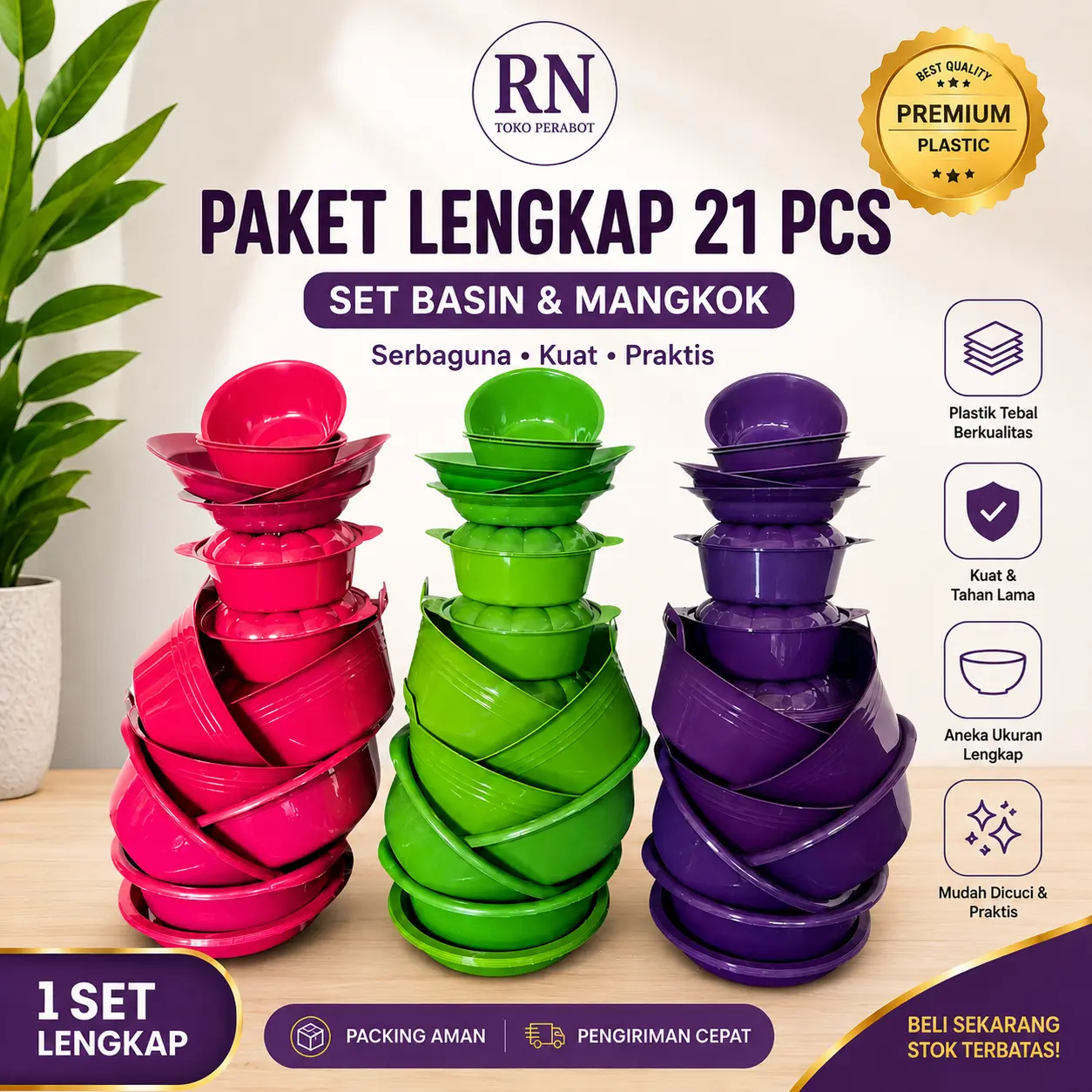 [21 PCS] PAKET LENGKAP PERALATAN RUMAH TANGGA /SET DAPUR PLASTIK /BASKOM /BAK KUPING / NAMPAN /BASI SAYUR /PIRING /MANGKOK / HAMPERSS