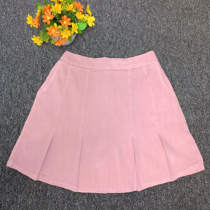 RCP-Rok celana pleated depan Rok belakang celana pinggang karet Santai Wanita Denim Jeans Biru Dewasa Nyaman Standar 3
