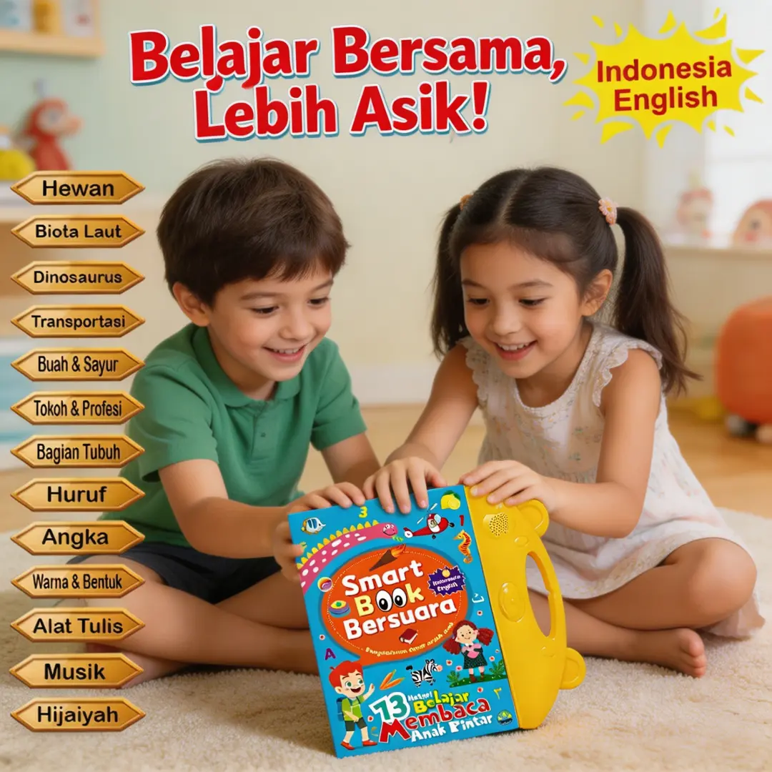 COD Tersedia. Buku PAUD Elektronik 3 Bahasa, 26 Materi Pembelajaran Interaktif Sensor Sentuh Suara Jelas. untuk Anak Usia Dini, Balita 1-3 Tahun. Belajar Mengenal Huruf, Angka, Warna, Bentuk, Hewan, Buah, Sayur, Profesi. Mainan Edukasi Belajar Sambil