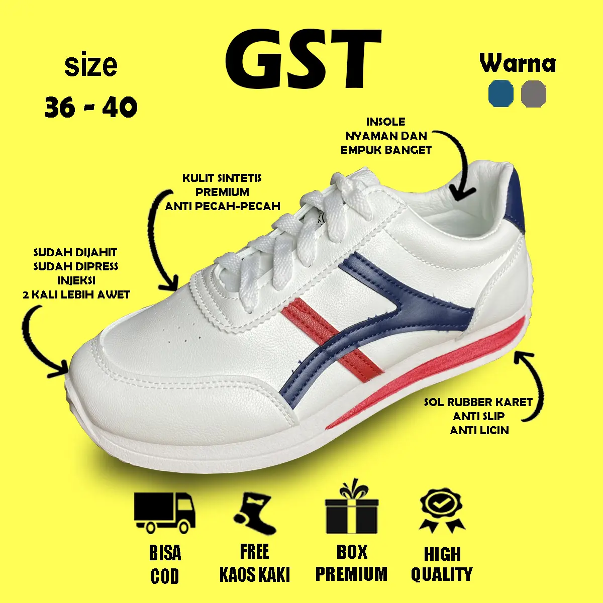 GST Ruby Sepatu Kasual Wanita Sepatu Olahraga Sol Karet Anti Slip Anti Licin