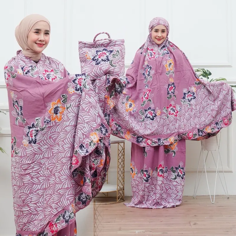 Mukena Cap Batik Rayon Premium Tsuroya Dewasa Muslim Polka Dot Bunga 5