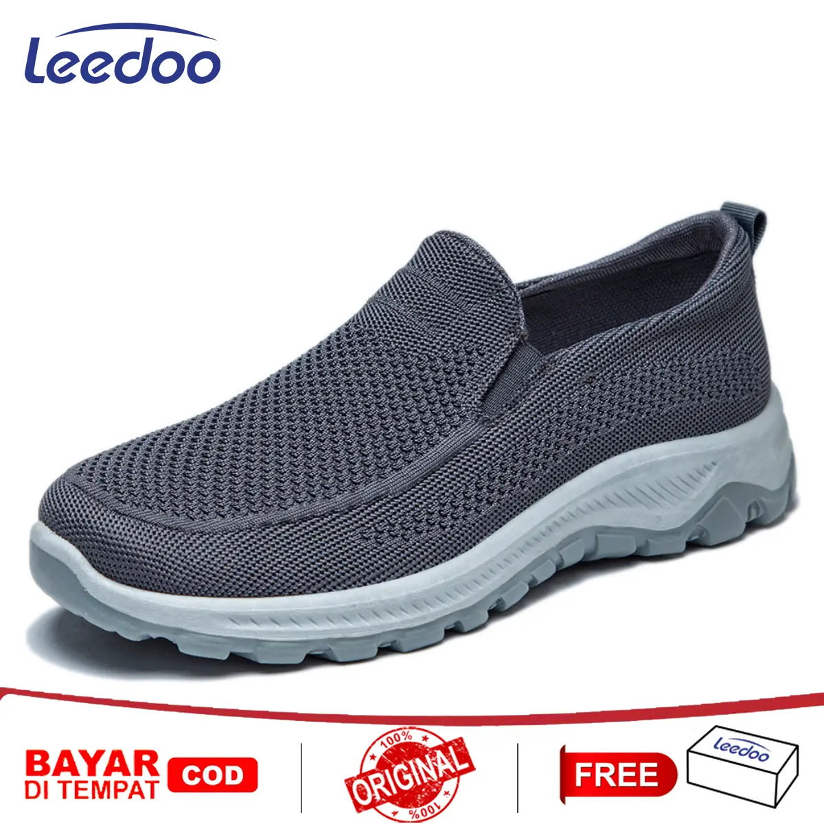 Leedoo Sepatu Slip On Hitam Pria Sneakers Pria Casual Sepatu Dewasa Sepatu Kerja Running Shoes Antiselip MR194