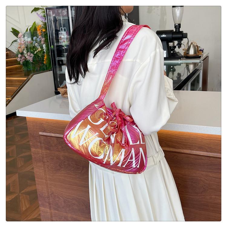 Product Introduction of Gentlewoman New Polyester Drawstring puffy Dumpling Bag Magnetic Buckle Closure in 4 Colors Gold Green Pink Rose Red Bag for women  tote bag or sling bag  2 Usage Directions 10