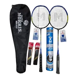 RAKET BADMINTON PAKET KOMPLIT SENYAWA TANPA SAMBUNGAN MORRIS 2 RAKET 1 TAS 12 KOK FREE GRIP