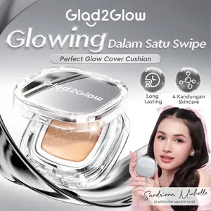 Glad2Glow Perfect Glow Cover Cushion Foundation Coverage Tinggi Glow Natural Anti Oksidasi Tahan Lama Texture Ringan Tidak Lengket Pore Blurring Kulit Halus Flawless Sehari Penuh Untuk Semua Jenis Kulit