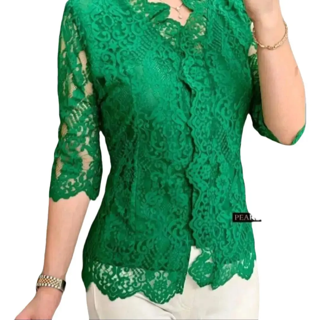 SL Blus Wanita dewasa terbaru Kebaya Wanita Semi Prancis model kartini. Model sesuai gambar. Motif Bunga Yang Cantik Dan Indah..