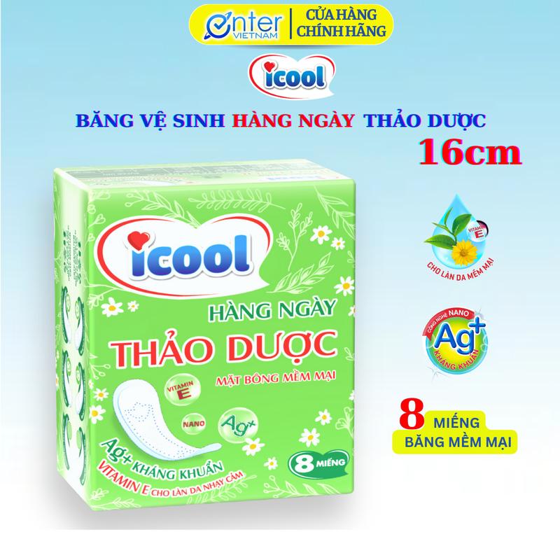 (DÙNG CUỐI KỲ KINH) Băng Vệ Sinh Hàng Ngày icool KHÔNG MÁT 8 Miếng - BVS 16cm Mặt Vải Siêu Mềm, Không Cánh, Không bạc hà, Không mát bổ sung bảo vệ làn da nhạy cảm Nữ Tampon