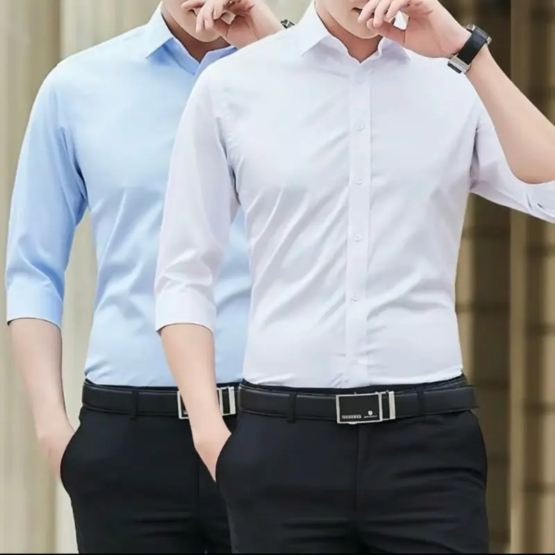 Combo 2 Áo Sơ Mi Nam Dài Tay Chất Lụa Thái Cao Cấp Slim Fit Co Giãn Thấm Hút Mồ Hôi Sz Từ 35-90kg