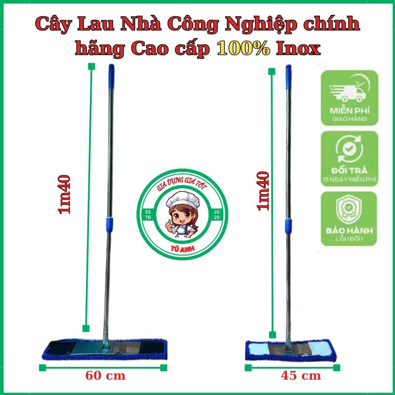 Cây lau nhà công nghiệp cao cấp – Sợi bông san hô bản rộng 45–60cm thân inox dày dặn dài 1m4. Thiết kế chắc chắn lau sạch vượt trội.