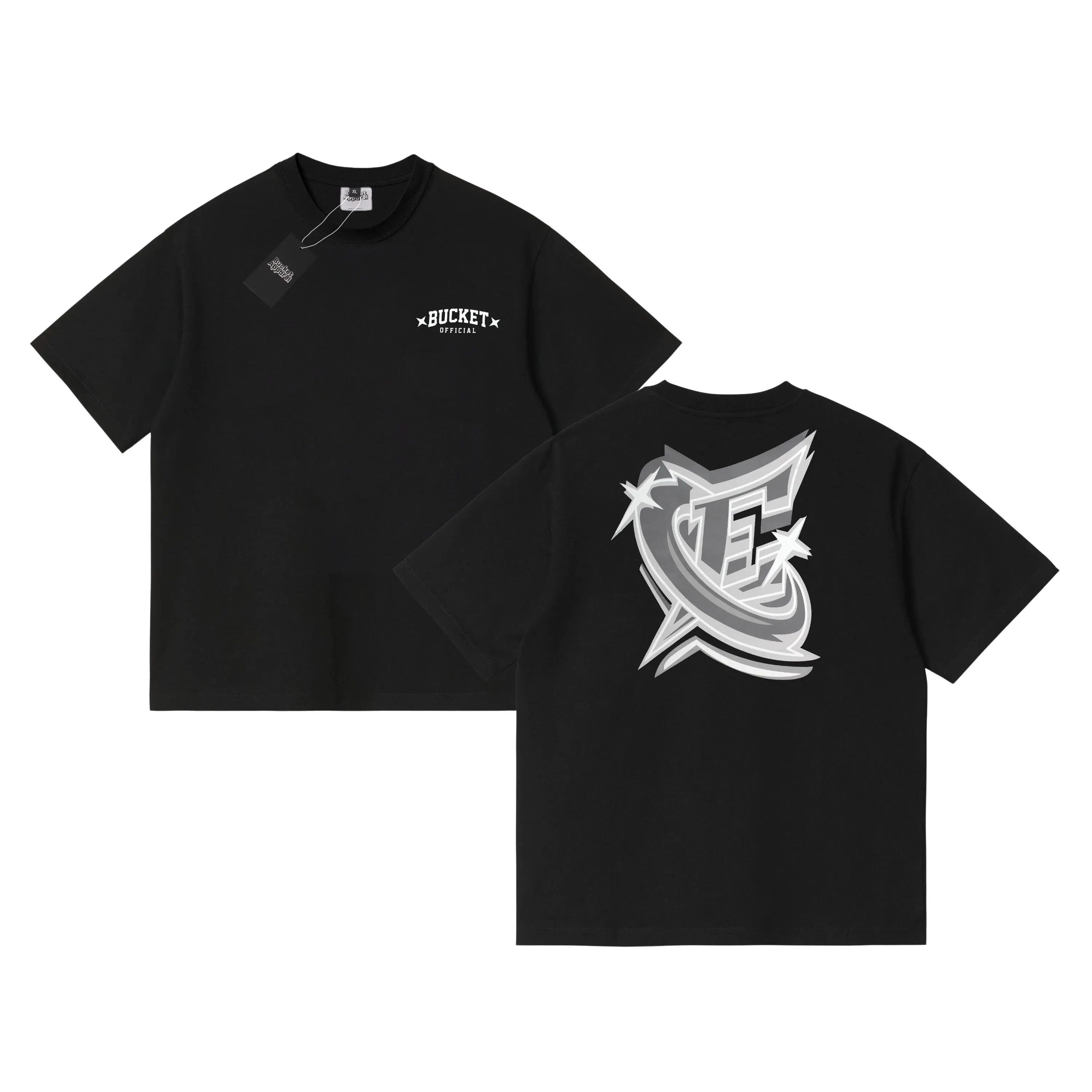 BUCKET T-Shirt E Bintang Black Baju Combed 30S Kaos Pria Printing Sablon Tulisan Keren Hitam fasion oversized