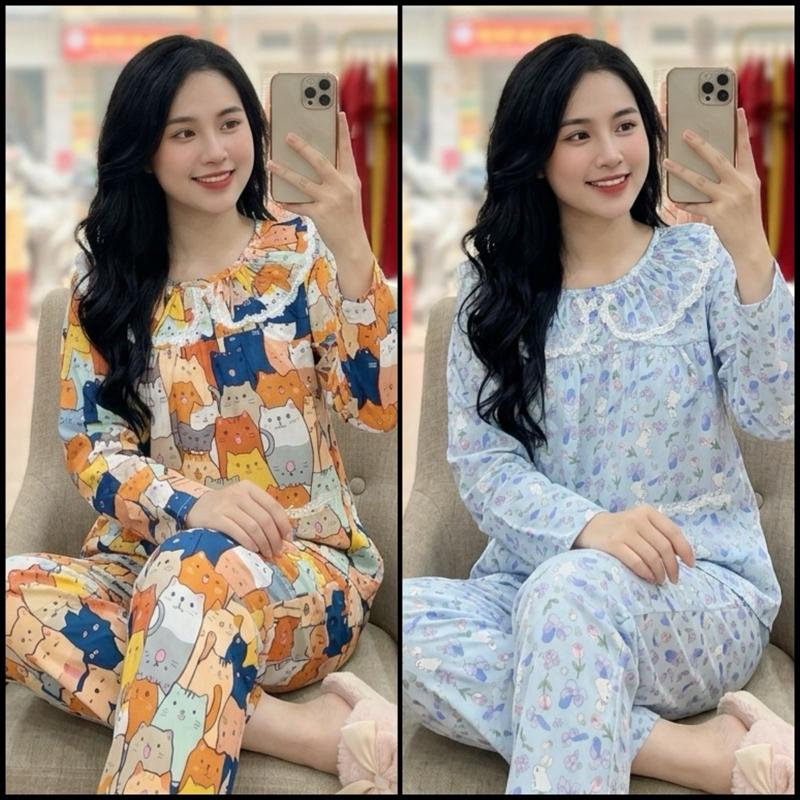 ĐỒ BỘ NỮ MẶC NHÀ set đồ Bộ tole tiểu thư tay dài quần dài 95-100cm-vải tole loại 1-form vừa hàng tận xưởng