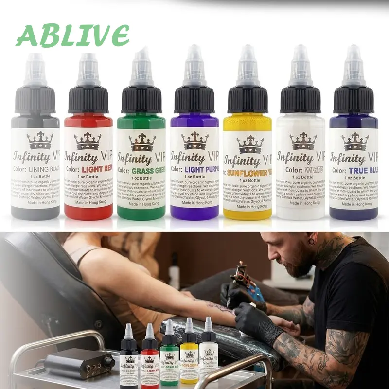 7pcs/Set Tinta Tato Permanen 30ml Tattoo Ink Pigmen Profesional 7 Warna Set Untuk Tato Sulam Kulit Kecantikan