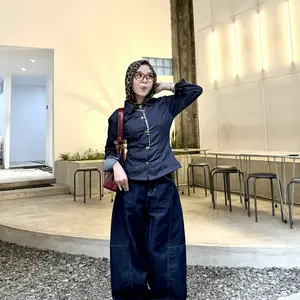 Wispie Alpha Girls Top Kemeja Denim Jeans Wanita Fitted Jacket Oversize Tangan Panjang Bahan Lembut Variasi Outer Blazer