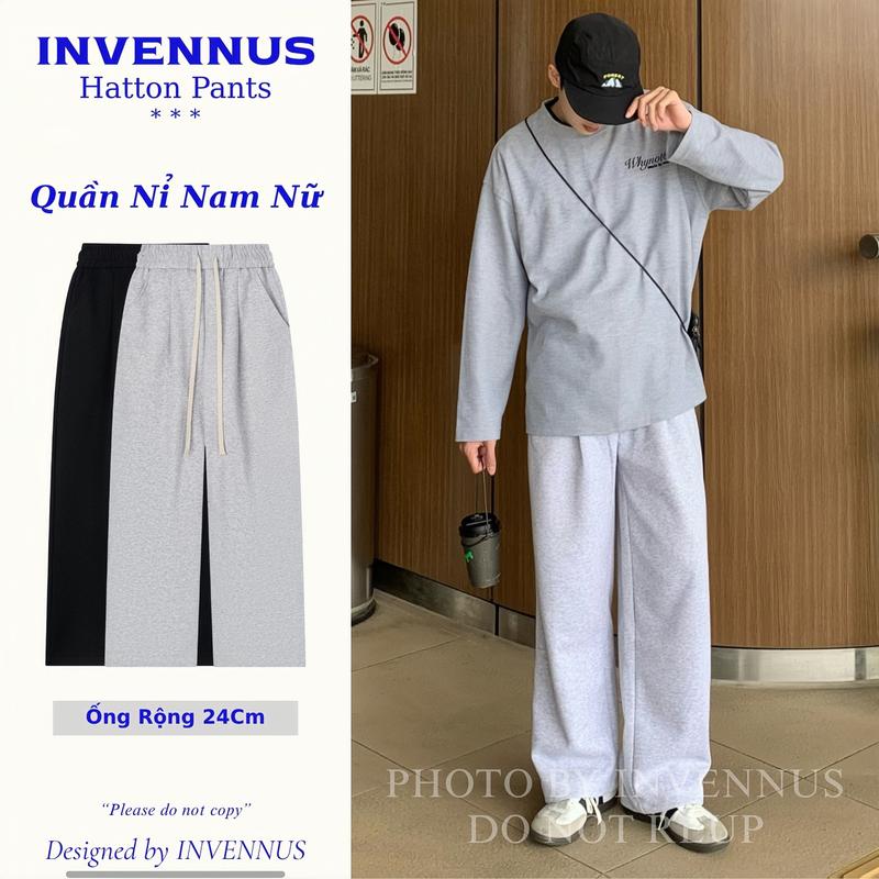Quần nỉ ống rộng Hatton Pants, quần vải suông INVENNUS chất liệu hai da dày dặn phù hợp nam nữ, thiết kế ly vuông thoải mái phong cách