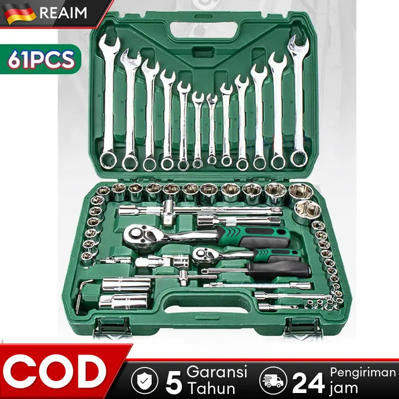 Reaim tool kit Set alat Kunci Sok set 61pcs/kunci pas Set 8-19mm 1/2 kunci Mata Sok lengkap Kombinasi 1/2 72gigi 0