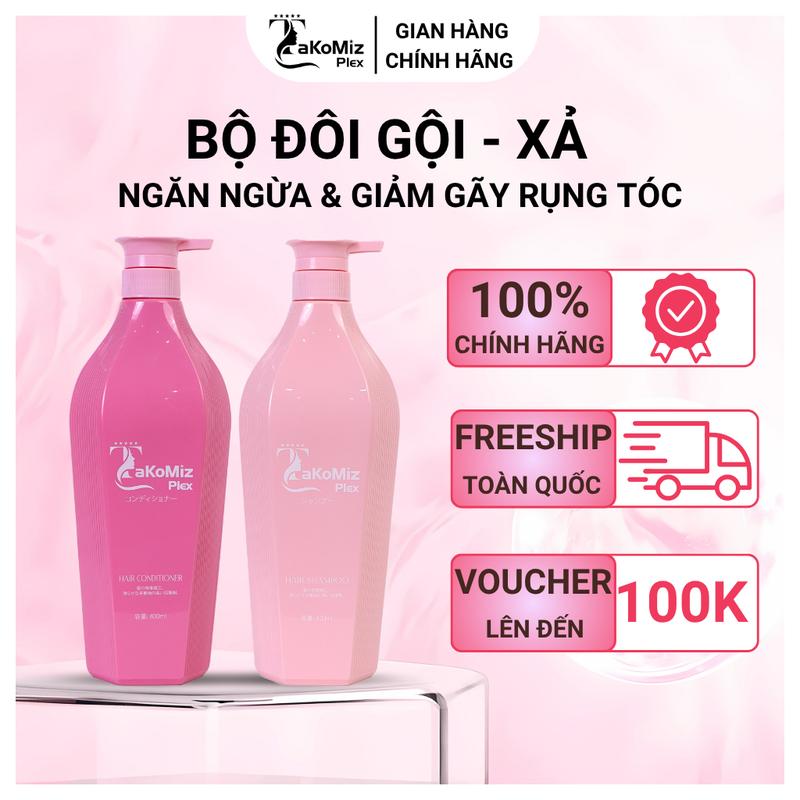 Dầu gội + xả Takomiz Plex hương nước hoa cao cấp lưu hương 72h, phục hồi nhanh tóc gẫy rụng và hư tổn, 800ml x 2 lần