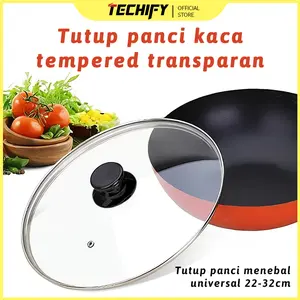 Tutup Panci Kaca Universal Kaca Tempered 22/24/26/28/30/32Cm, Tahan Suhu Tinggi, Digunakan untuk Wajan/Panci Rebusan/Wajan/Wajan Penggorengan/Pengukus