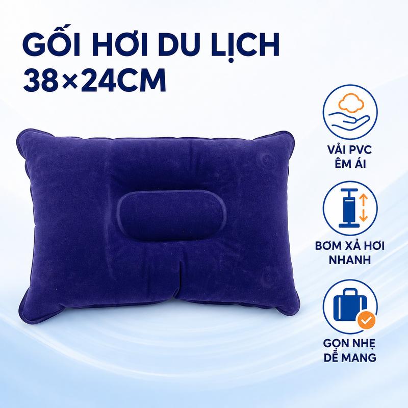 Gối Hơi Du Lịch Tựa Lưng 38x24cm, Gối Bơm Hơi Gấp Gọn Dùng Văn Phòng Ô Tô Máy…