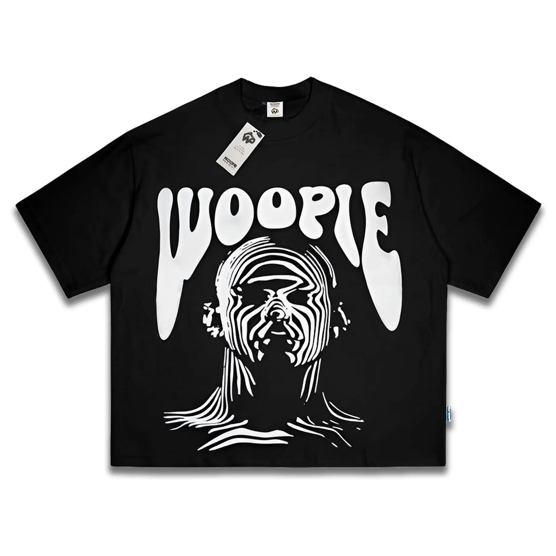 Baju Skena Boxy Fit Pria Wanita Oversize Black Vintage T-shirt Keren Motif Woopie Project | Kaos Distro Cowok Katun Combed 20s 200gsm Lembut Sablon Platisol Printing