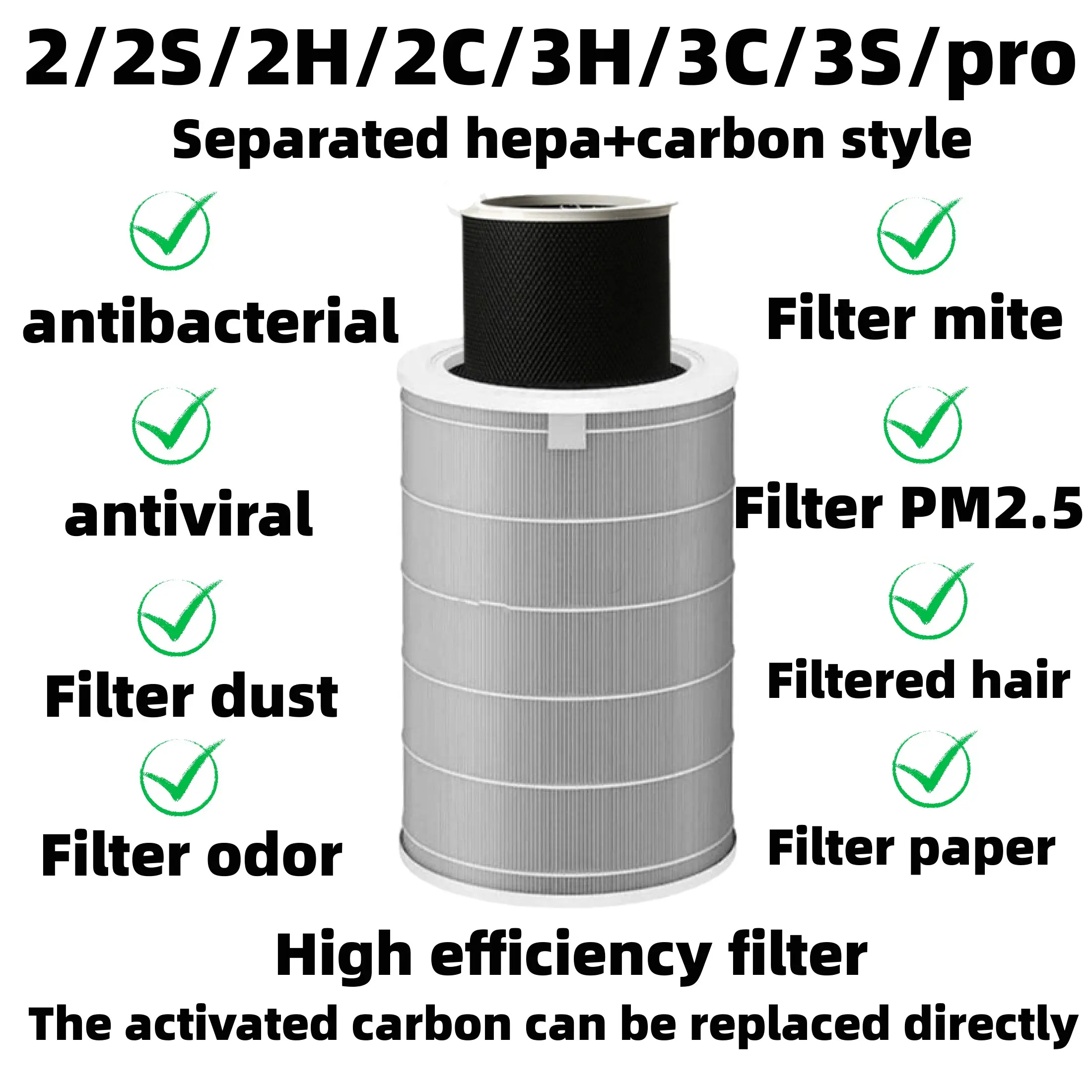 Replacement Compatible with Air Purifier 2/2S/2H/2C/3H/3C/3S/pro Filter  Accessories High Quality HEPA&Active Carbon High-Efficiency Antibacteria Virus