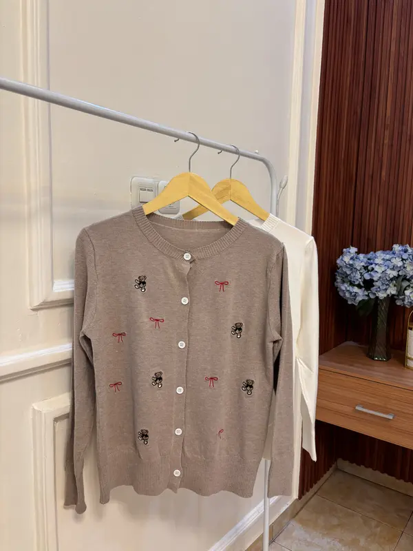 Cardigan rajut premium import bordir pita bear 0