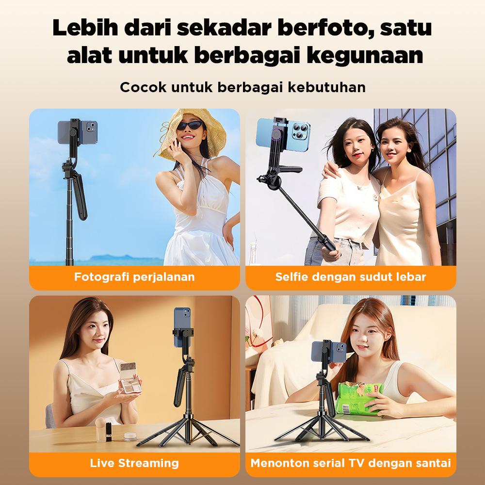 NEXID A17 4in1 Tongsis Tripod Bluetooth 1.8m dengan 4 Kaki Stainless Steel Fill Light & Remote Control 10M Cocok untuk Handphone Kamera S30