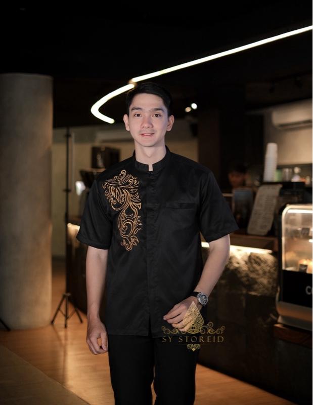 Baju Koko Muslim Warna Hitam Bordir Elegan Lengan Pendek Bahan Toyobo