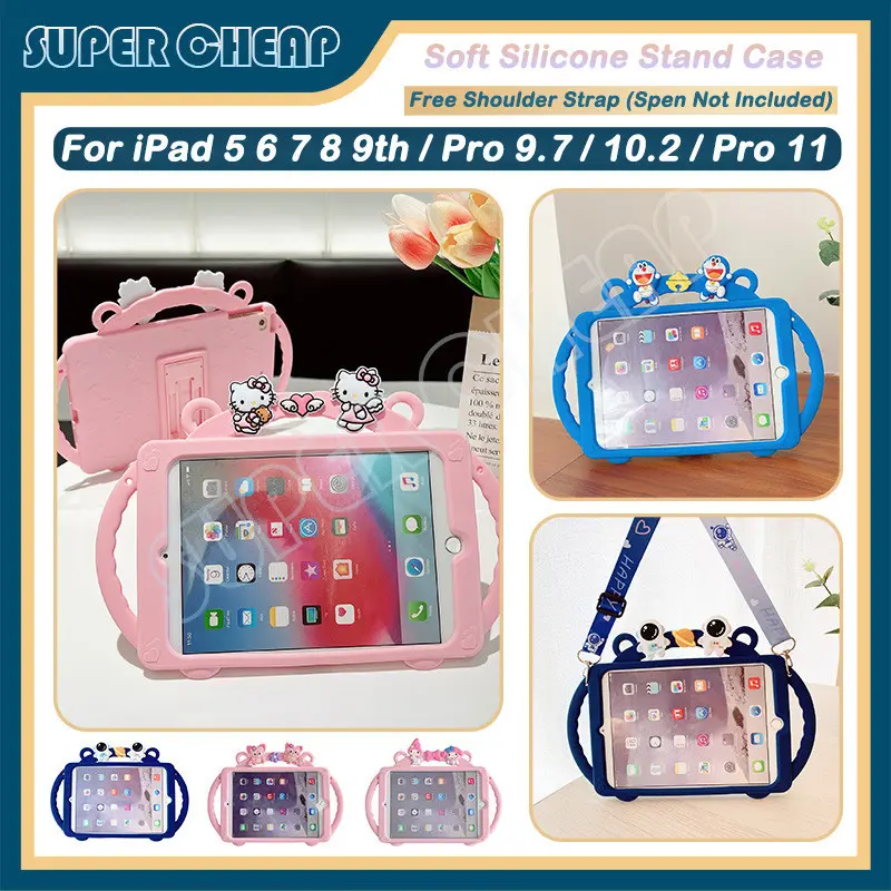 For iPad 7 8 9th 10.2 10th Gen 10.9 iPad 2 3 4 5 6 Air1 Air2 Pro 9.7 Air4 Air5 Pro 11 2020 2021 2022 Soft Silicone Shcokproof Handle Case