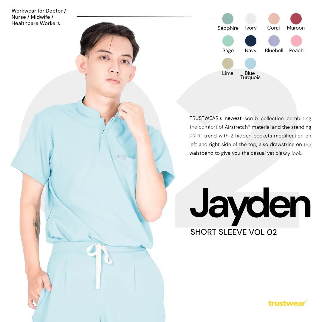 TRUSTWEAR - Jayden Doctor's Scrub / Set Baju Celana Jaga OKA OK Perawat / Dokter Lengan Pendek II