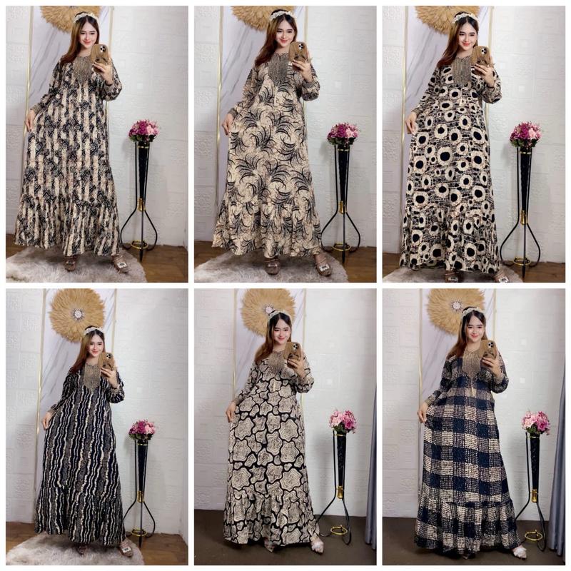 GAMIS RENDA SULTAN ori BLINK MOTIF MONOCHROME Rempel Bunga Cantik Rayon Panjang Muslim Wanita 5