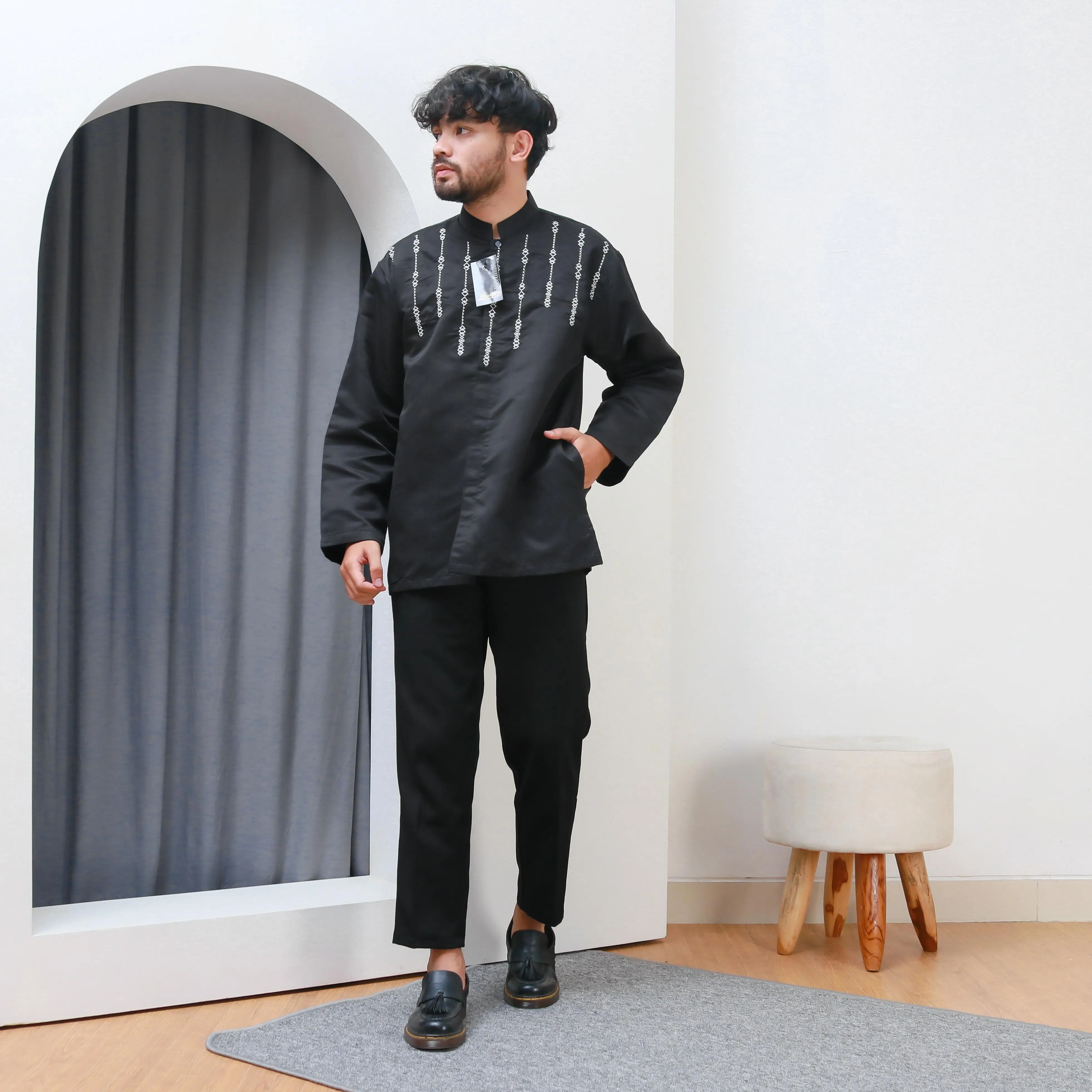 Laatansa Exclusive - Baju Koko Pria Dewasa Bordir Lengan Panjang Hitam Blackseries Dzimar
