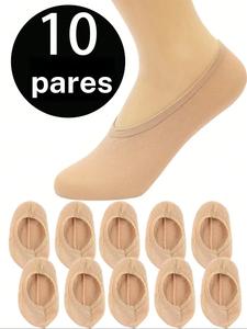 10 Pares de Calcetines Invisibles para Mujer con Almohadillas para el Talón Ultra Bajas Antideslizantes, Perfectos para Mocasines y Zapatos de Barquero