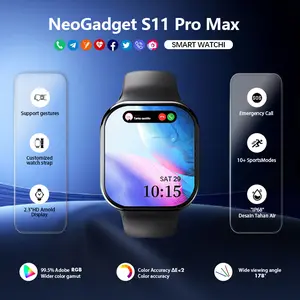 Layar AMOLED 2.2" Smart Watch 11 Pro Max 10 Pro Max Original - Tahan Air NFC GPS Panggilan Bluetooth Pengisian Nirkabel Pria Wanita + Wallpaper Gratis