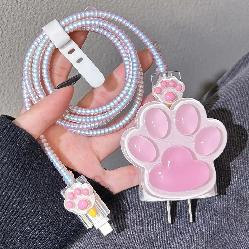 4in1 Set Pelindung Kabel Ins Fashion Sanrio LOTSO Cover Silikon Burger Buah Untuk Iphone / Ipad 18w/20w Charger Pelindung Kabel Aksesoris-FE 7
