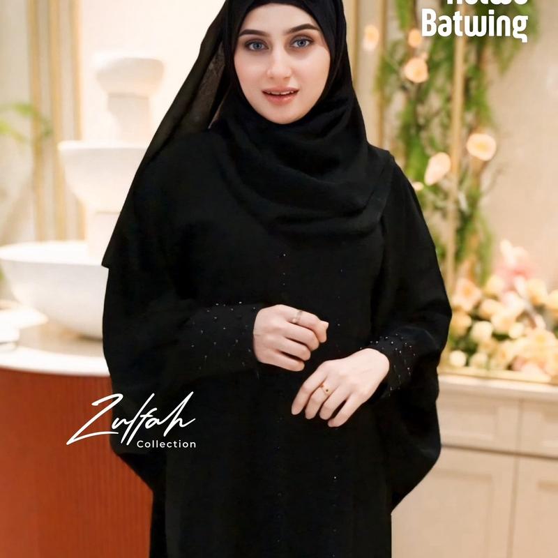 Zulfah Collection Abaya Hitam Turkey Helwa Batwing Gamis Syari Muslimah Jetblack Hitam. 3