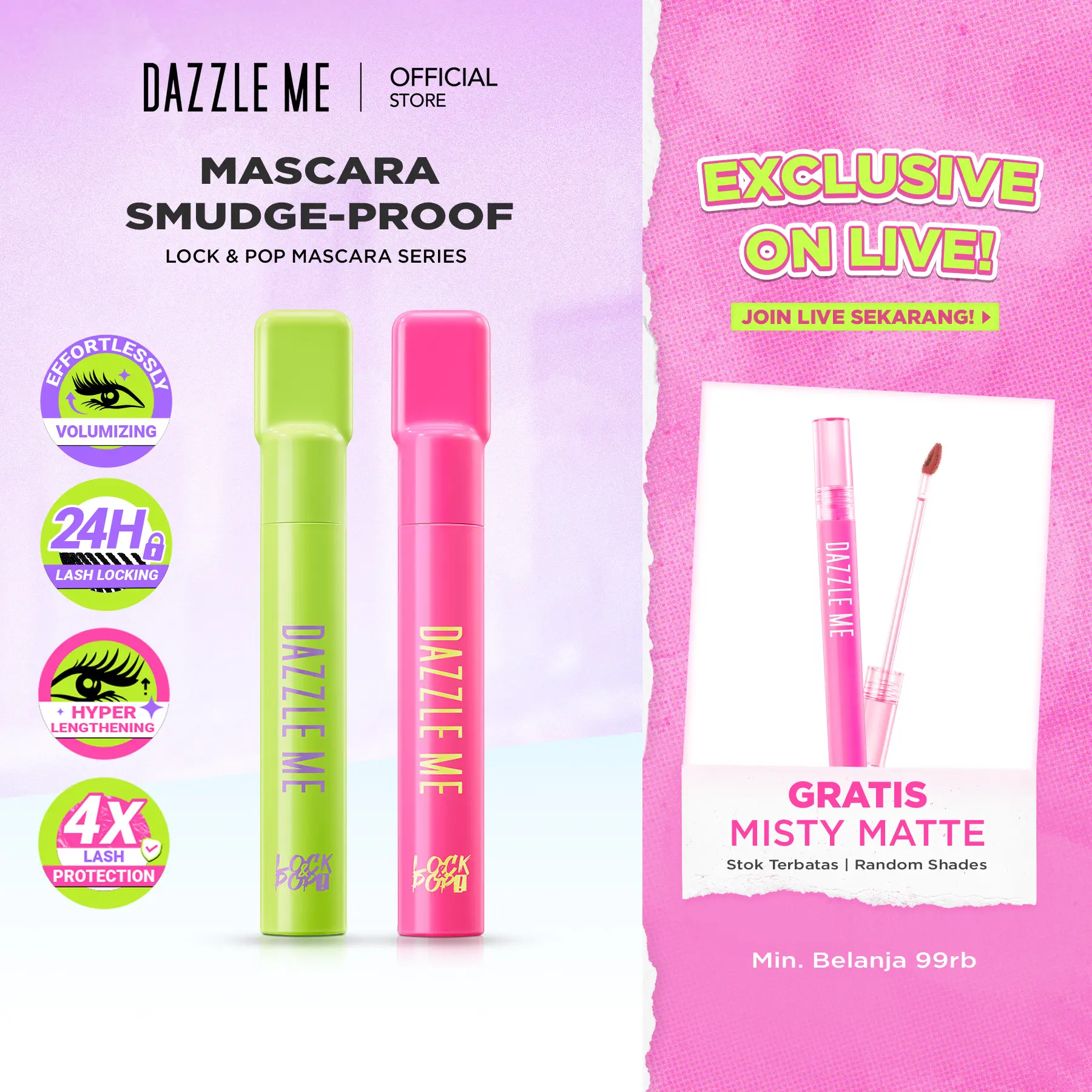 [NEW LAUNCH] DAZZLE ME Lock & Pop! Duo Mascara Series VoluMAX-ing and LongLASH-ting Mascara Smudgeproof Transferproof Waterproof Maskara Longlasting Tahan Lama 24 Jam