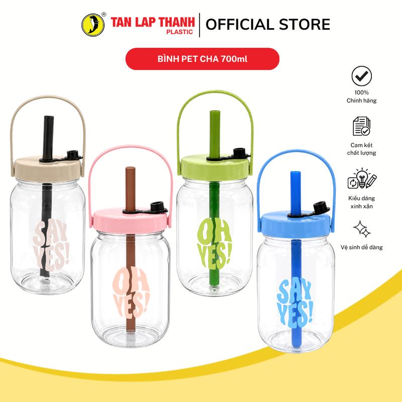 Bình nước nhựa PET CHA kèm ống hút 700ml nhựa Tân Lập Thành, bình nước nhựa kiểu dáng xinh xắn