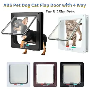 Cat Flap Door ABS Pet Gate with 4 Way Security Lock Cat Puppy Safety Gate Transparent Thin Cat Door Pet Doors and Sliding Door - Dark Brown for below 25kg pets