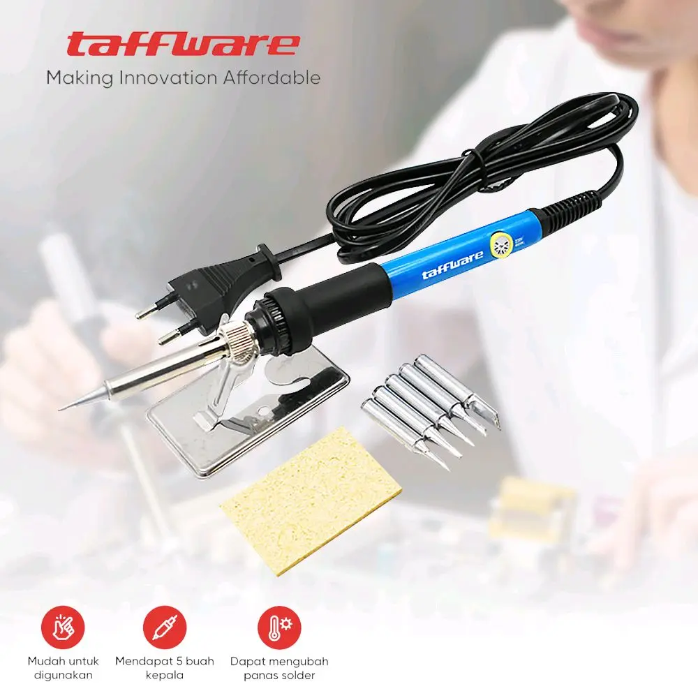 Solder Iron Adjustable Temperature Fast Heating 60W with 5 Tips Suhu Panas bisa diatur