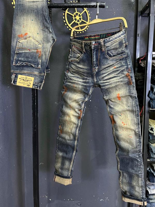   GIÁ MỞ BÁN   3K DENIM Jean Denim Guangzhou-3KM15 Quần Jean Nam Dài Màu Xanh Was Dơ  RETRO Phủ Đồng Sơn Cam Mẫu Mới Chi Tiết Như Hình J4011 