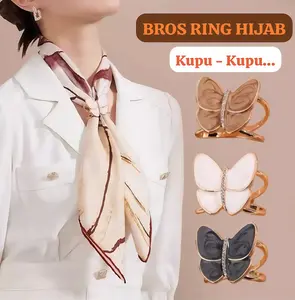 Bros Ring Hijab Kupu-Kupu Ring Jilbab Bros Cincin Hijab Pelapis Logam Accessories Hijab Syall Fashion Wanita Muslim Cantik Mewah Model Ring Simple Anti Karat Premium bros ring jilbab terkini terbaru bros ring kolong hijab peniti Kerudung
