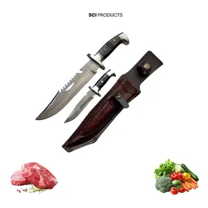 SCI Pisau Dapur Carboon 20cm dengan Sarung Kulit Alat Dapur Serbaguna untuk Aktivitas Luar Ruangan Kitchenware Ideal untuk Camping Hiking