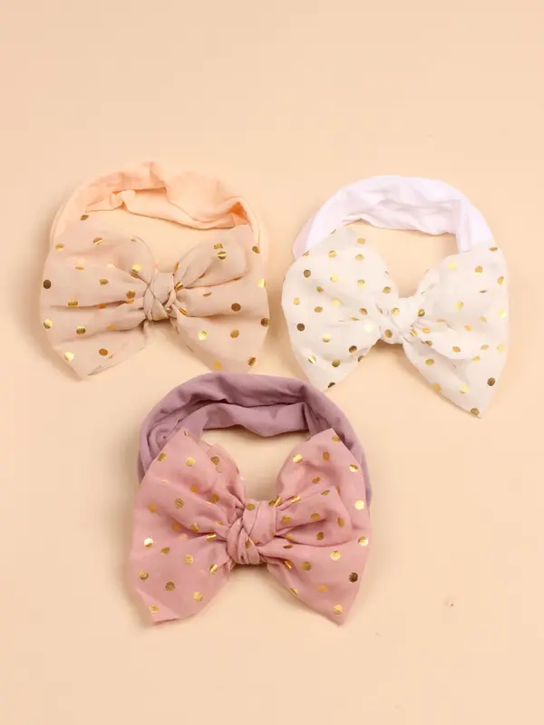 3pcs Baby's Cute Polka Dot Print Bow Decor Baby Hair Band, Solid Color Elastic Hair Band for Infants Baby Girls, Baby Hair Accessories 2